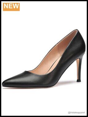 Faux Leather Stiletto Pumps Closed Pointed Toe Slip On Dress Heels